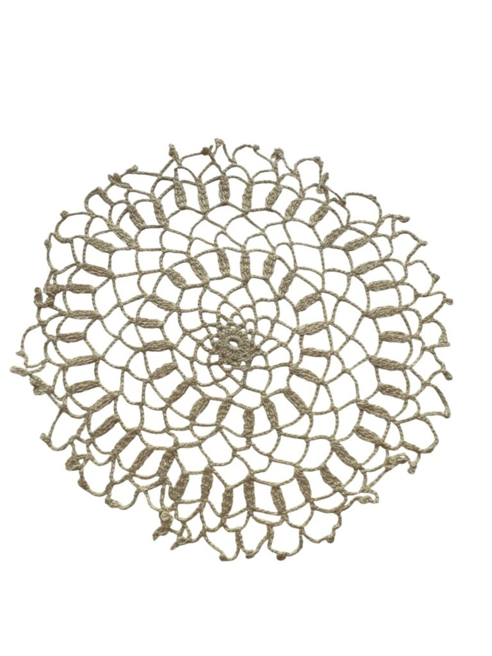 Round Crochet Doily Beige Lace Openweave Pattern 8" Diameter Handmade Vintage